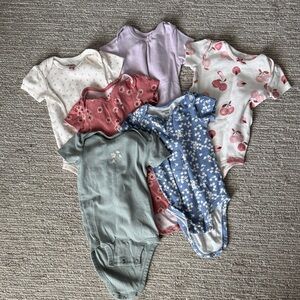 Carters Pink Purple Blue Green Bodysuit Onsie Bundle Short Sleeve Summer 12M